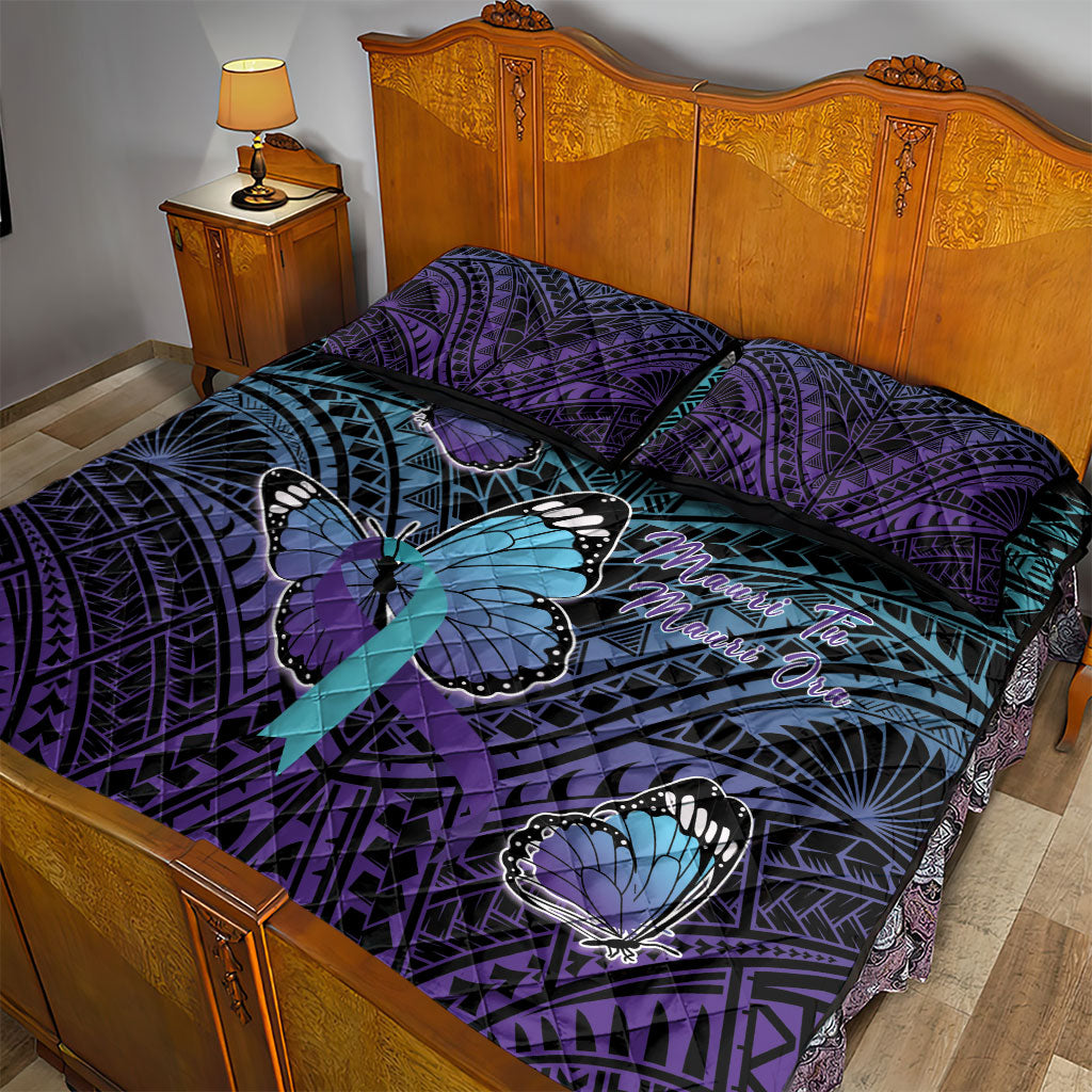 New Zealand Suicide Prevention Month Quilt Bed Set Maori Mauri Tu Mauri Ora Polynesian Pattern