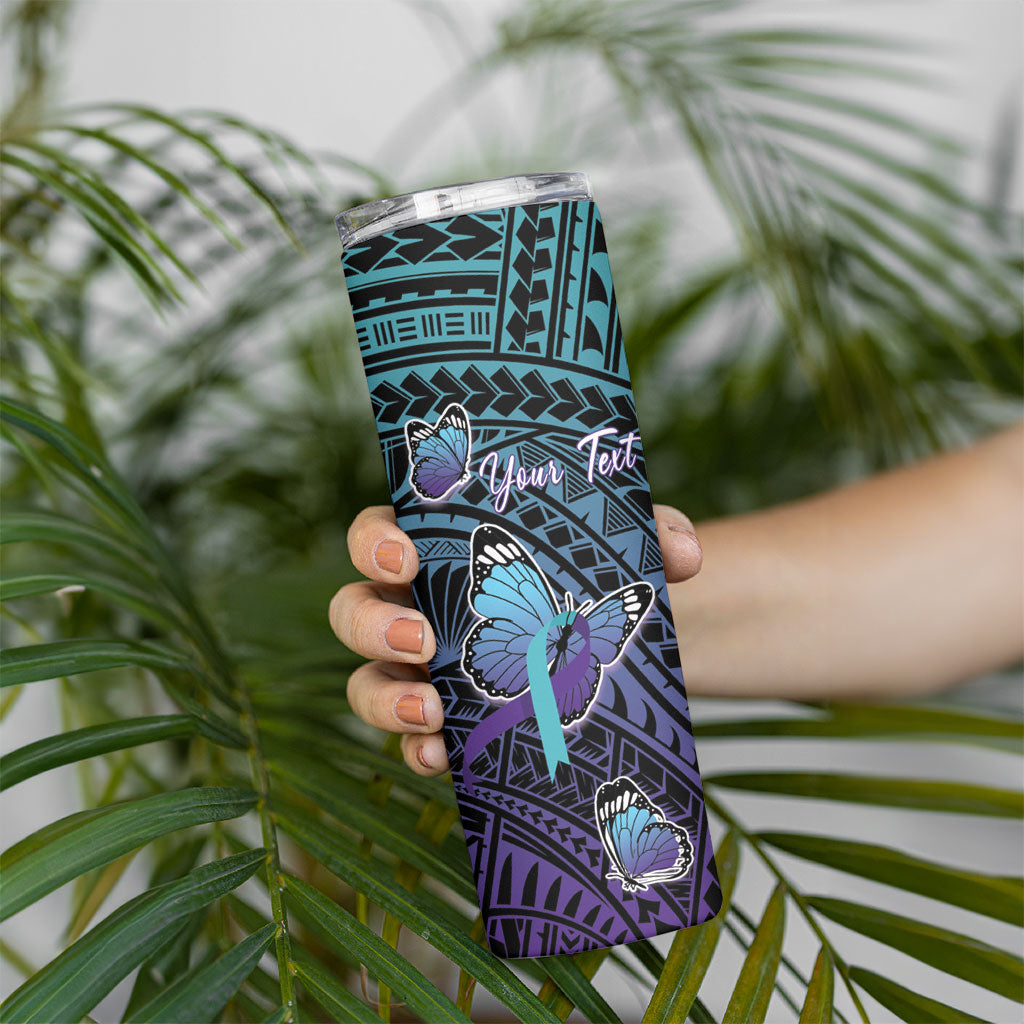 Personalised New Zealand Suicide Prevention Month Skinny Tumbler Maori Mauri Tu Mauri Ora Polynesian Pattern