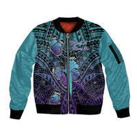 Personalised New Zealand Suicide Prevention Month Sleeve Zip Bomber Jacket Maori Mauri Tu Mauri Ora Polynesian Pattern
