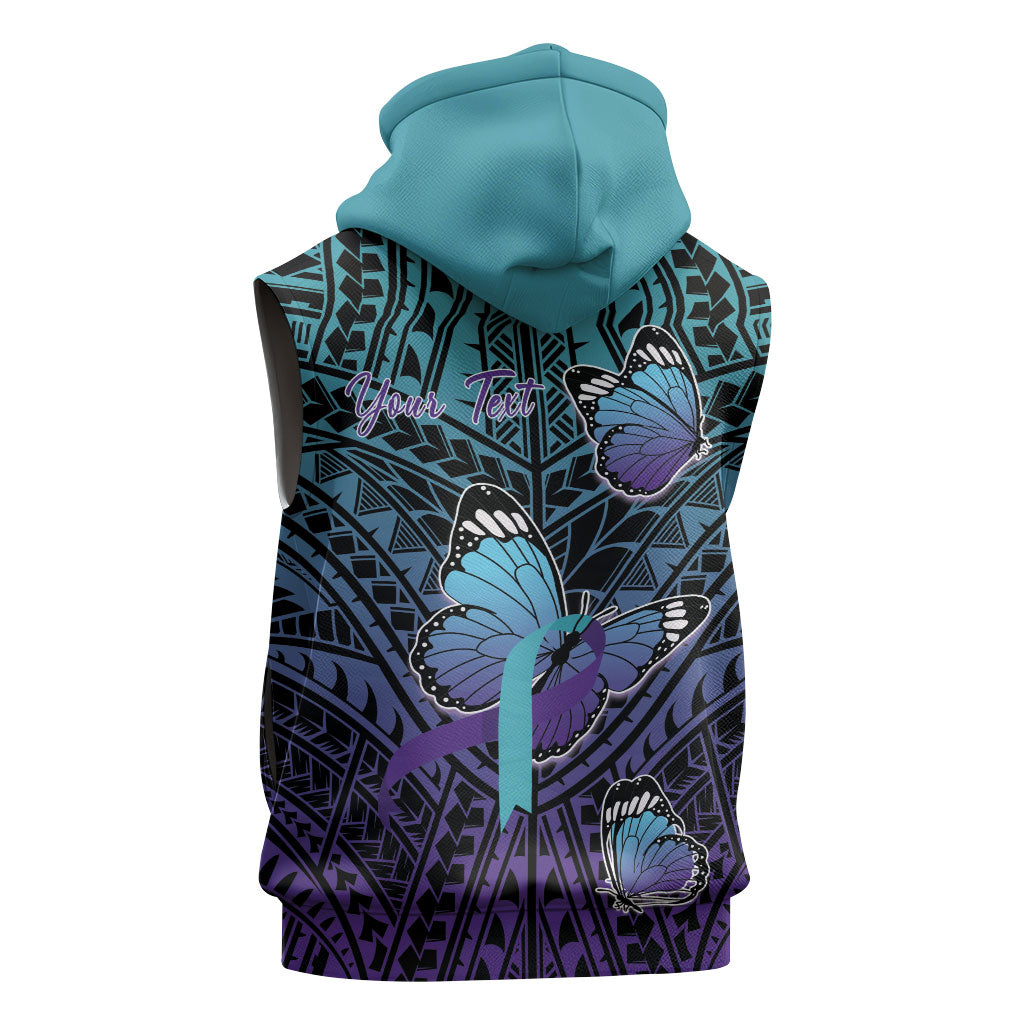 Personalised New Zealand Suicide Prevention Month Sleeveless Zip Hoodie Maori Mauri Tu Mauri Ora Polynesian Pattern
