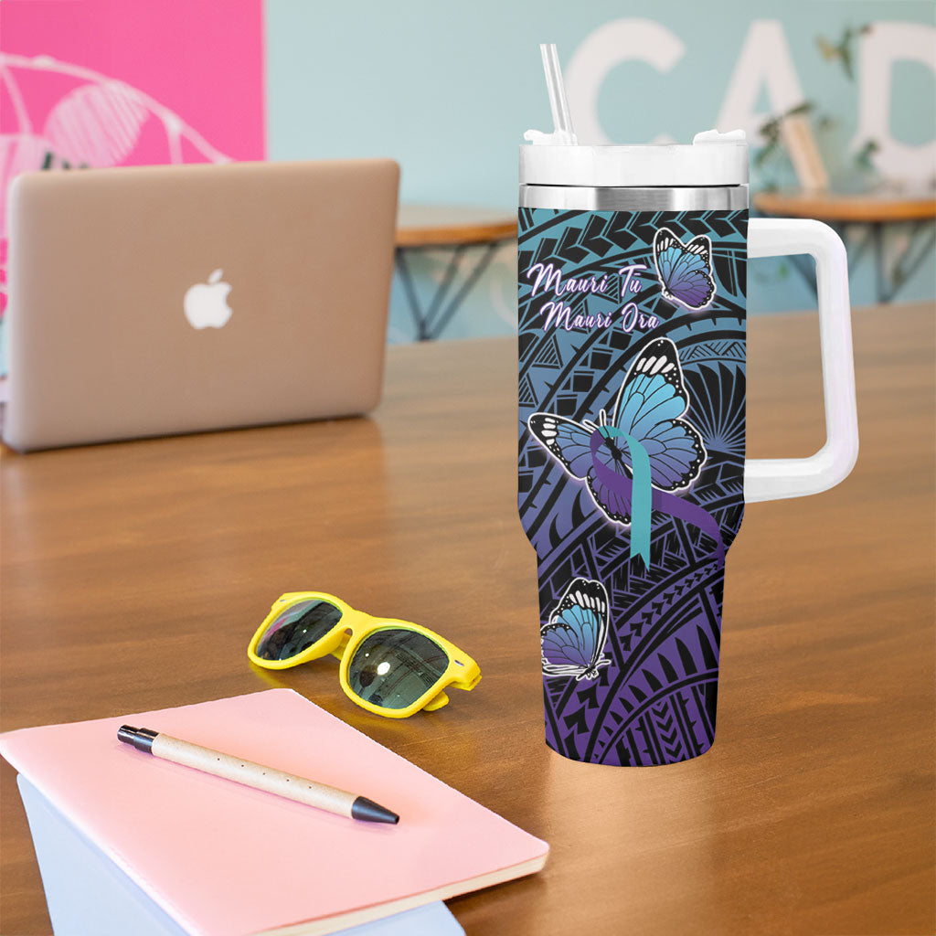 Personalised New Zealand Suicide Prevention Month Tumbler With Handle Maori Mauri Tu Mauri Ora Polynesian Pattern LT22 - Polynesian Pride