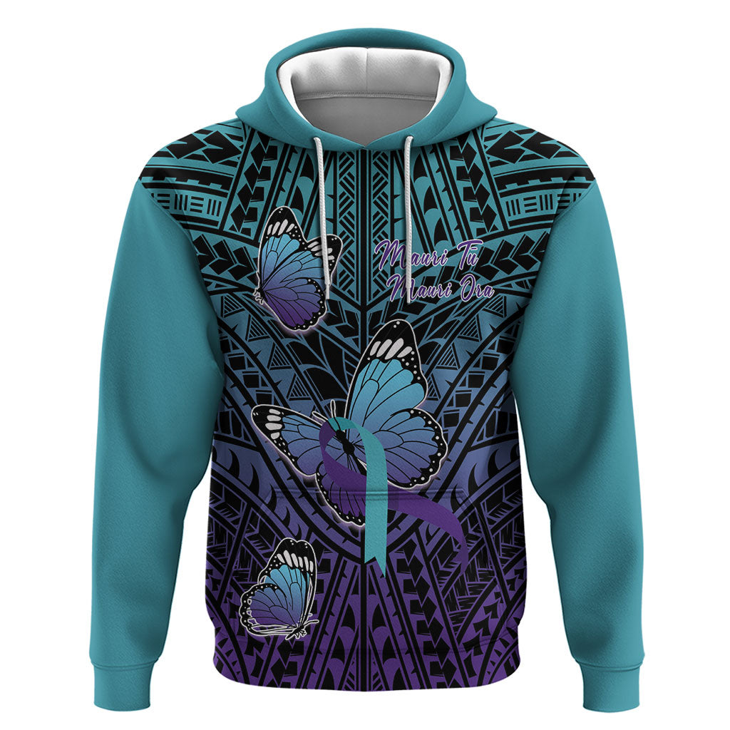 Personalised New Zealand Suicide Prevention Month Zip Hoodie Maori Mauri Tu Mauri Ora Polynesian Pattern