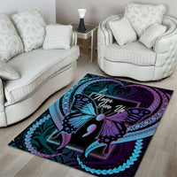 Polynesia Suicide Prevention Month Area Rug Semicolon Butterfly Never Give Up Polynesian Pattern