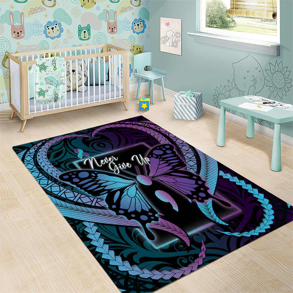 Polynesia Suicide Prevention Month Area Rug Semicolon Butterfly Never Give Up Polynesian Pattern