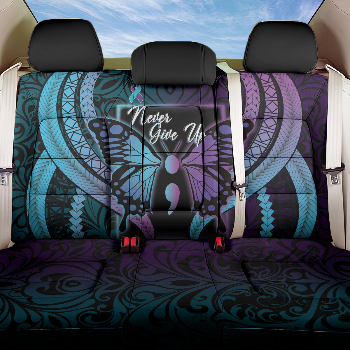 Polynesia Suicide Prevention Month Back Car Seat Cover Semicolon Butterfly Never Give Up Polynesian Pattern LT22 One Size Teal - Polynesian Pride