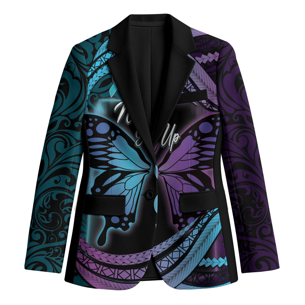Personalised Polynesia Suicide Prevention Month Blazer Semicolon Butterfly Never Give Up Polynesian Pattern LT22 Unisex Teal - Polynesian Pride