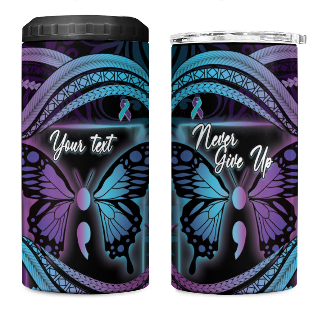 Personalised Polynesia Suicide Prevention Month 4 in 1 Can Cooler Tumbler Semicolon Butterfly Never Give Up Polynesian Pattern LT22 One Size: 16 oz Teal - Polynesian Pride