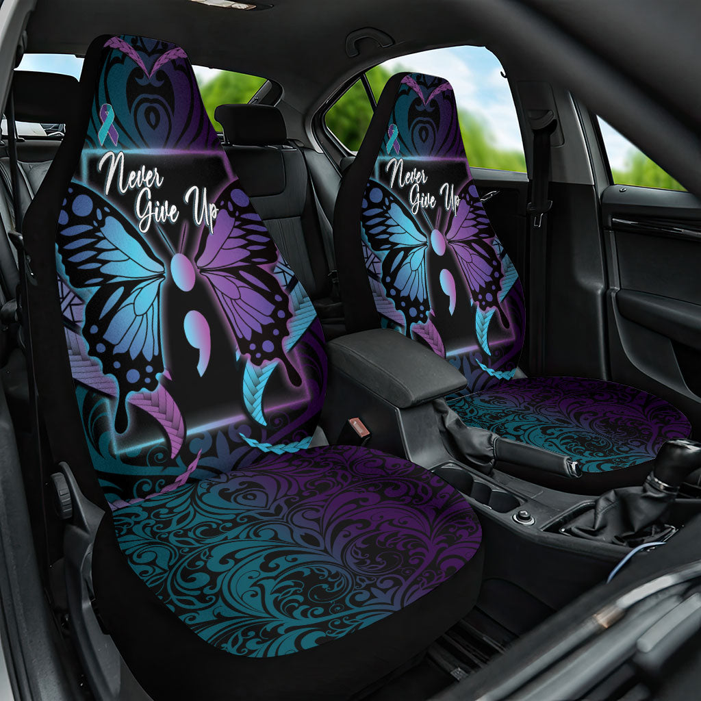 Polynesia Suicide Prevention Month Car Seat Cover Semicolon Butterfly Never Give Up Polynesian Pattern LT22 One Size Teal - Polynesian Pride