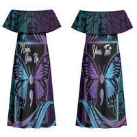 Personalised Polynesia Suicide Prevention Month Couples Matching Off Shoulder Maxi Dress and Hawaiian Shirt Semicolon Butterfly Never Give Up Polynesian Pattern LT22 - Polynesian Pride