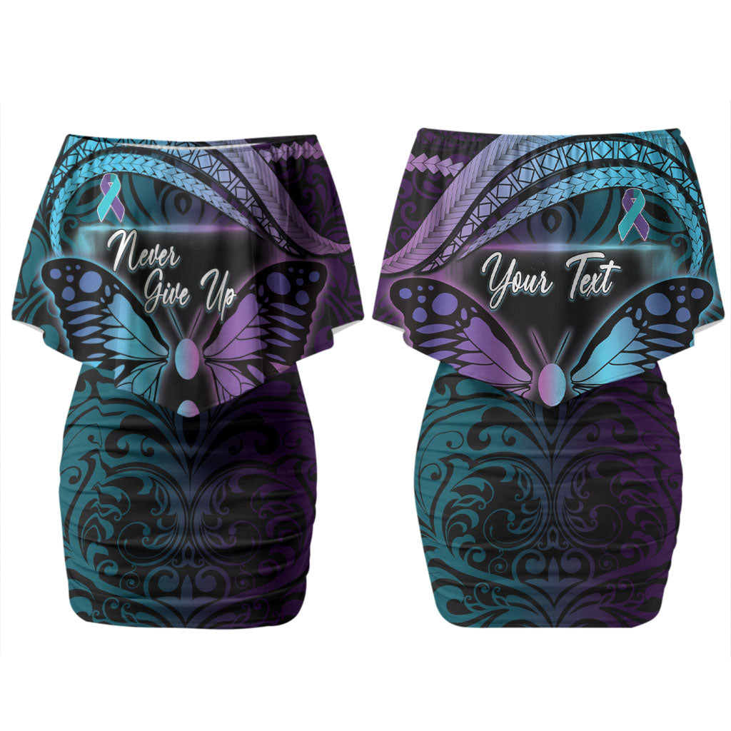 Personalised Polynesia Suicide Prevention Month Couples Matching Off Shoulder Short Dress and Long Sleeve Button Shirt Semicolon Butterfly Never Give Up Polynesian Pattern LT22 - Polynesian Pride