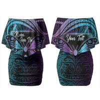 Personalised Polynesia Suicide Prevention Month Couples Matching Off Shoulder Short Dress and Long Sleeve Button Shirt Semicolon Butterfly Never Give Up Polynesian Pattern LT22 - Polynesian Pride