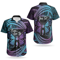 Personalised Polynesia Suicide Prevention Month Couples Matching Puletasi and Hawaiian Shirt Semicolon Butterfly Never Give Up Polynesian Pattern LT22 - Polynesian Pride