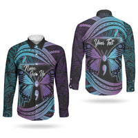 Personalised Polynesia Suicide Prevention Month Couples Matching Short Sleeve Bodycon Dress and Long Sleeve Button Shirt Semicolon Butterfly Never Give Up Polynesian Pattern LT22 - Polynesian Pride