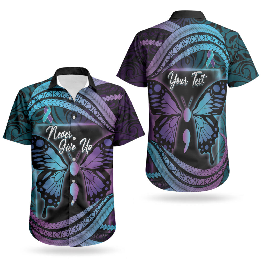 Personalised Polynesia Suicide Prevention Month Couples Matching Summer Maxi Dress and Hawaiian Shirt Semicolon Butterfly Never Give Up Polynesian Pattern LT22 - Polynesian Pride