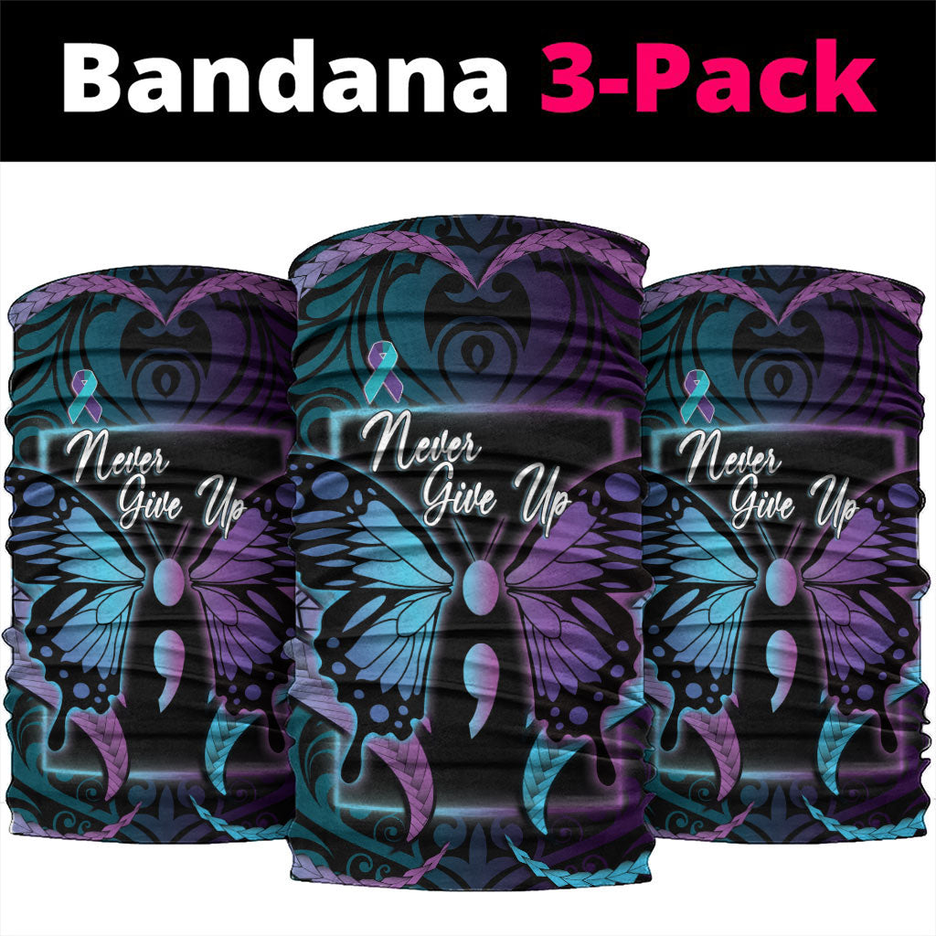 Polynesia Suicide Prevention Month Neck Gaiter Semicolon Butterfly Never Give Up Polynesian Pattern LT22 package One Size: 25*50cm Teal - Polynesian Pride