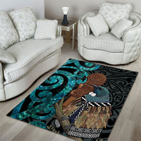 New Zealand Tui Bird Wahaika Area Rug Maori Weapon Paua Shell Koru Pattern