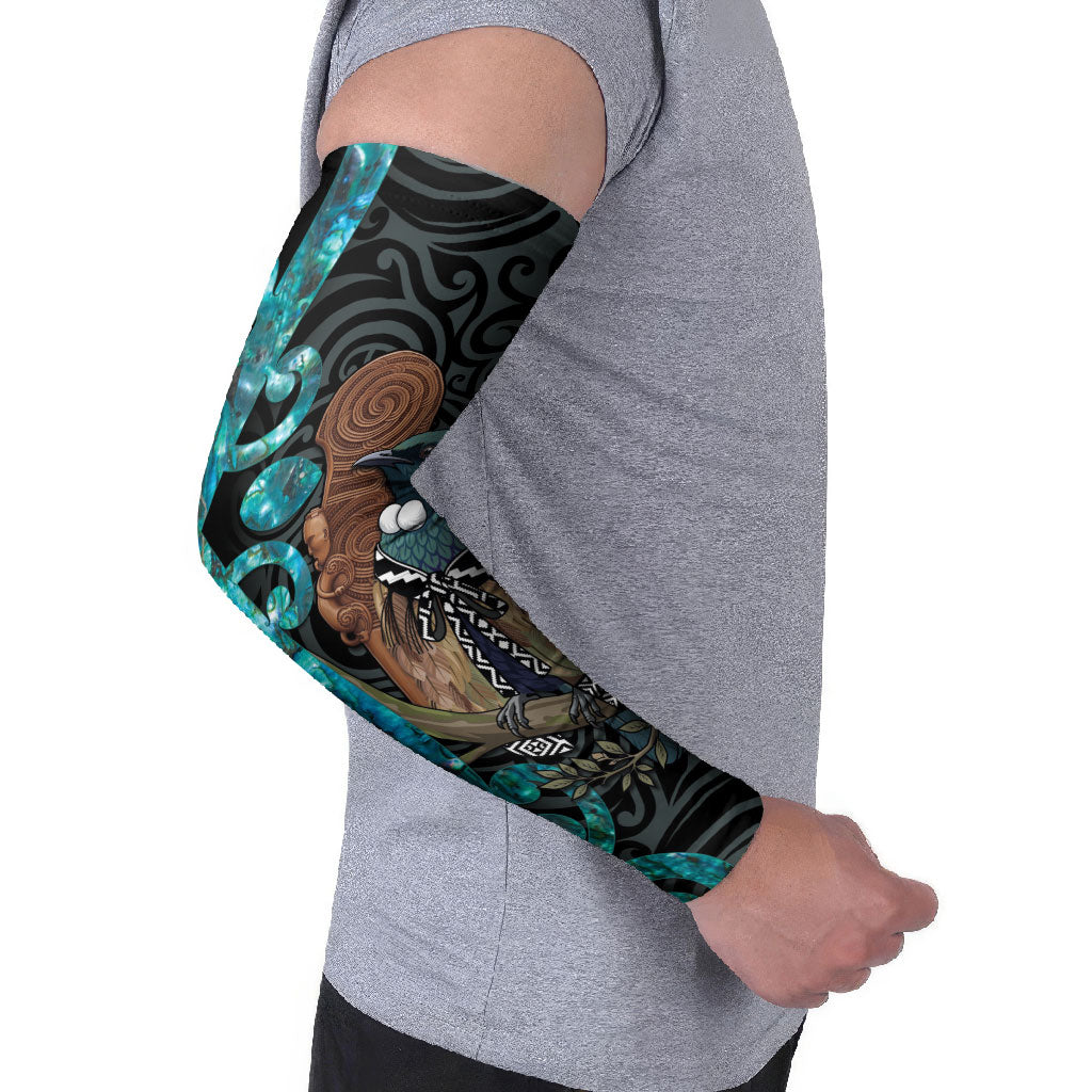 New Zealand Tui Bird Wahaika Arm Sleeves Maori Weapon Paua Shell Koru Pattern