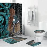New Zealand Tui Bird Wahaika Bathroom Set Maori Weapon Paua Shell Koru Pattern