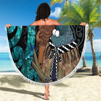 New Zealand Tui Bird Wahaika Beach Blanket Maori Weapon Paua Shell Koru Pattern