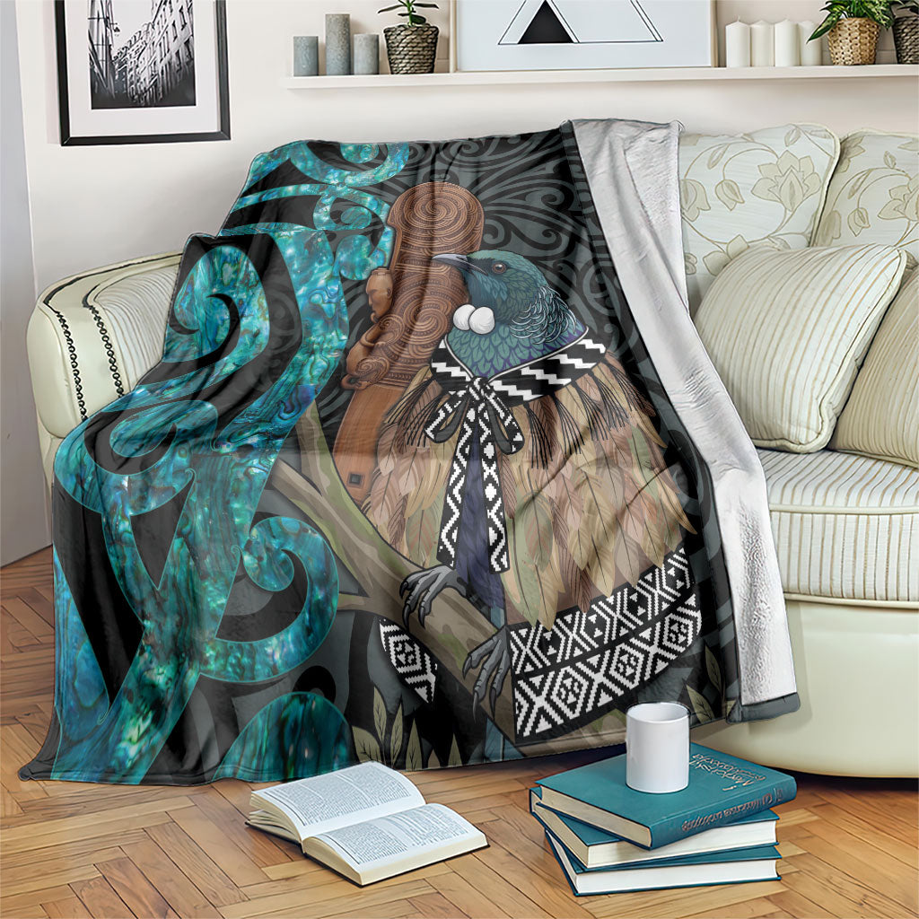 New Zealand Tui Bird Wahaika Blanket Maori Weapon Paua Shell Koru Pattern