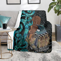 New Zealand Tui Bird Wahaika Blanket Maori Weapon Paua Shell Koru Pattern