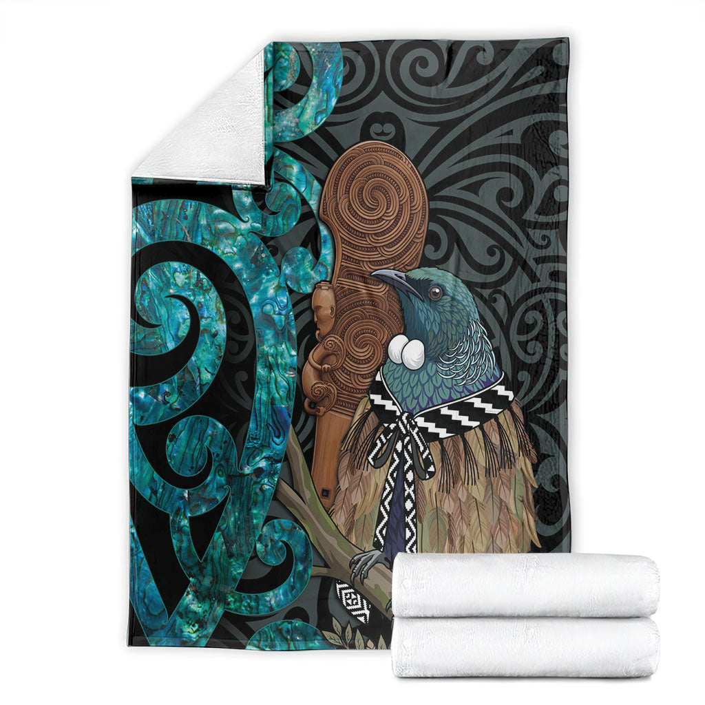 New Zealand Tui Bird Wahaika Blanket Maori Weapon Paua Shell Koru Pattern