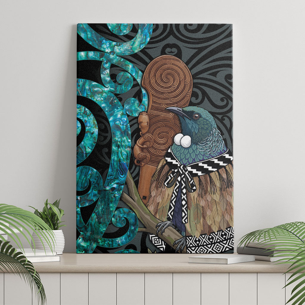 New Zealand Tui Bird Wahaika Canvas Wall Art Maori Weapon Paua Shell Koru Pattern