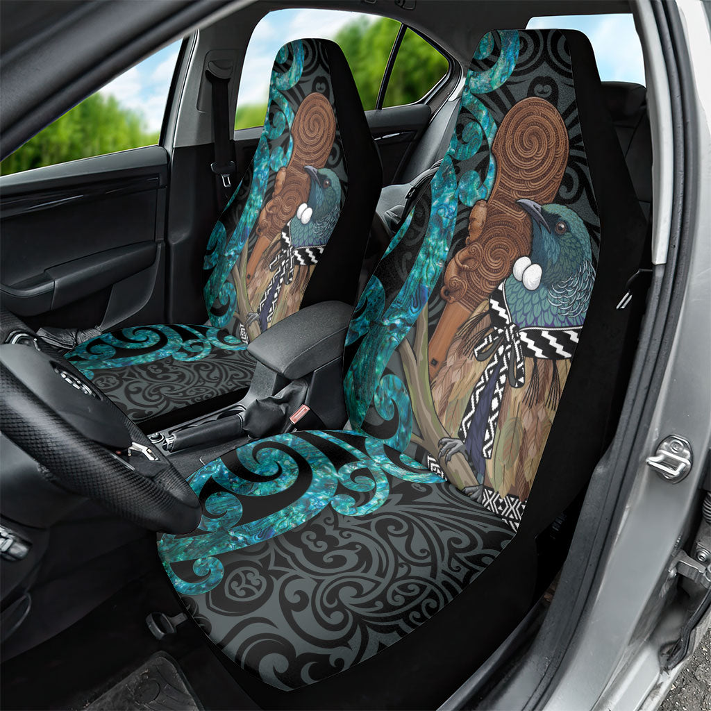 New Zealand Tui Bird Wahaika Car Seat Cover Maori Weapon Paua Shell Koru Pattern