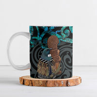New Zealand Tui Bird Wahaika Ceramic Mug Maori Weapon Paua Shell Koru Pattern