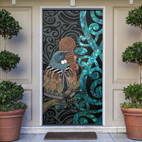 New Zealand Tui Bird Wahaika Door Cover Maori Weapon Paua Shell Koru Pattern