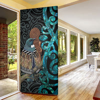 New Zealand Tui Bird Wahaika Door Cover Maori Weapon Paua Shell Koru Pattern