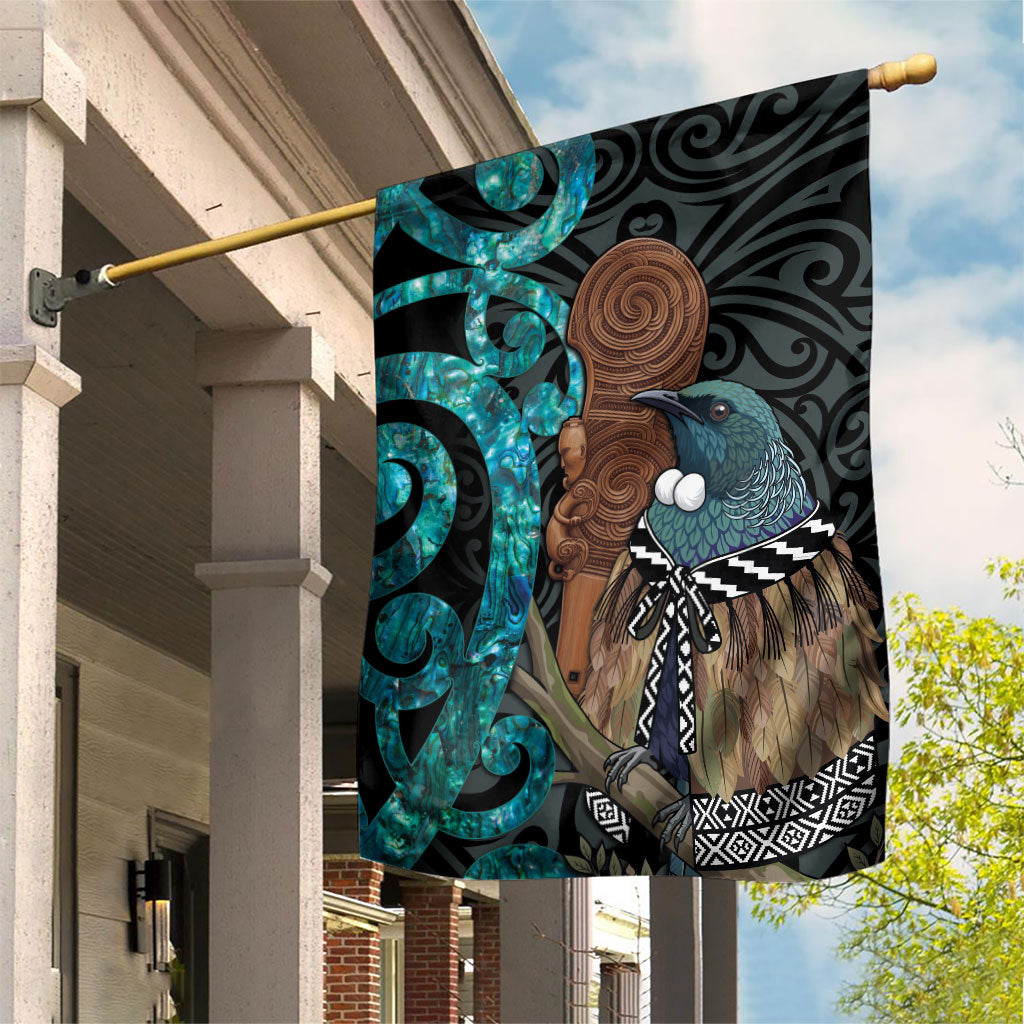 New Zealand Tui Bird Wahaika Garden Flag Maori Weapon Paua Shell Koru Pattern