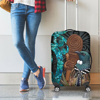 New Zealand Tui Bird Wahaika Luggage Cover Maori Weapon Paua Shell Koru Pattern
