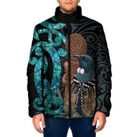 New Zealand Tui Bird Wahaika Padded Jacket Maori Weapon Paua Shell Koru Pattern
