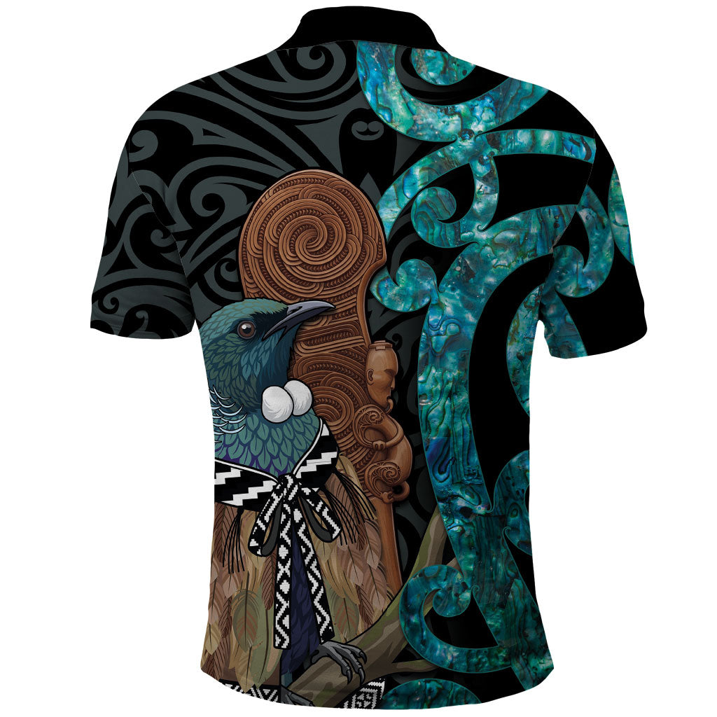 New Zealand Tui Bird Wahaika Polo Shirt Maori Weapon Paua Shell Koru Pattern