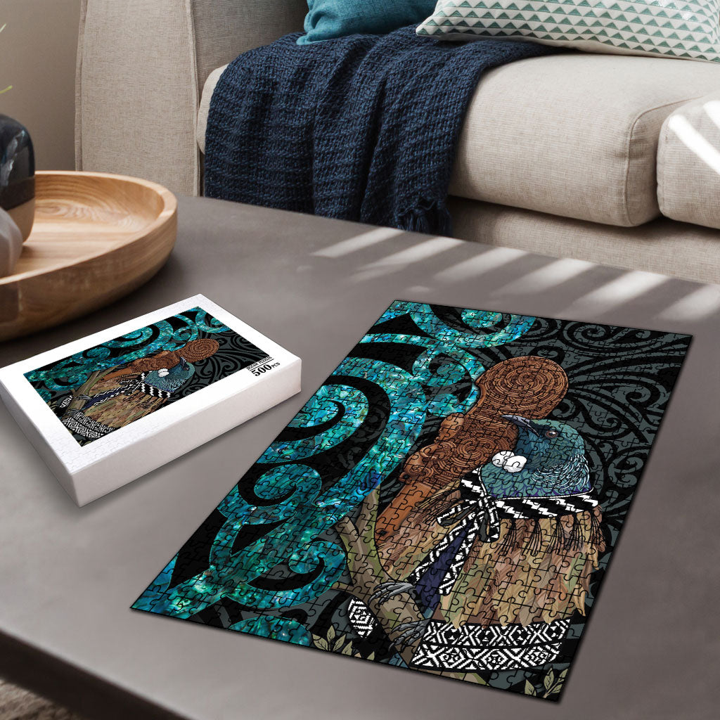 New Zealand Tui Bird Wahaika Puzzle Maori Weapon Paua Shell Koru Pattern