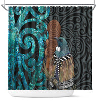 New Zealand Tui Bird Wahaika Shower Curtain Maori Weapon Paua Shell Koru Pattern