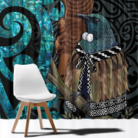 New Zealand Tui Bird Wahaika Window Curtain Maori Weapon Paua Shell Koru Pattern