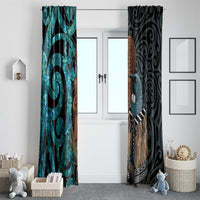 New Zealand Tui Bird Wahaika Window Curtain Maori Weapon Paua Shell Koru Pattern