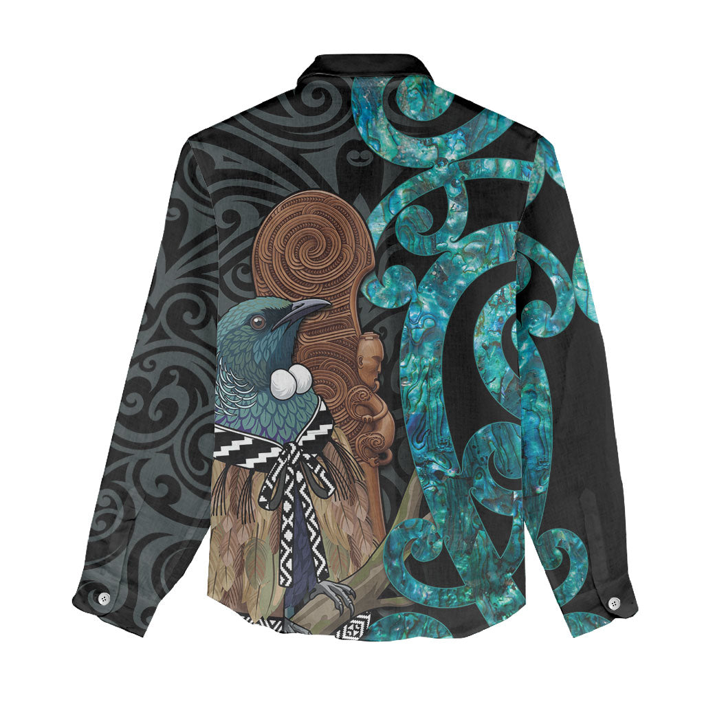 New Zealand Tui Bird Wahaika Women Casual Shirt Maori Weapon Paua Shell Koru Pattern