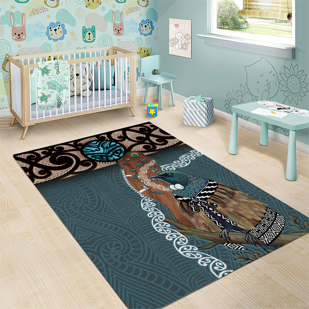 New Zealand Tui Bird Maripi Area Rug Maori Weapon Kowhaiwhai Pattern