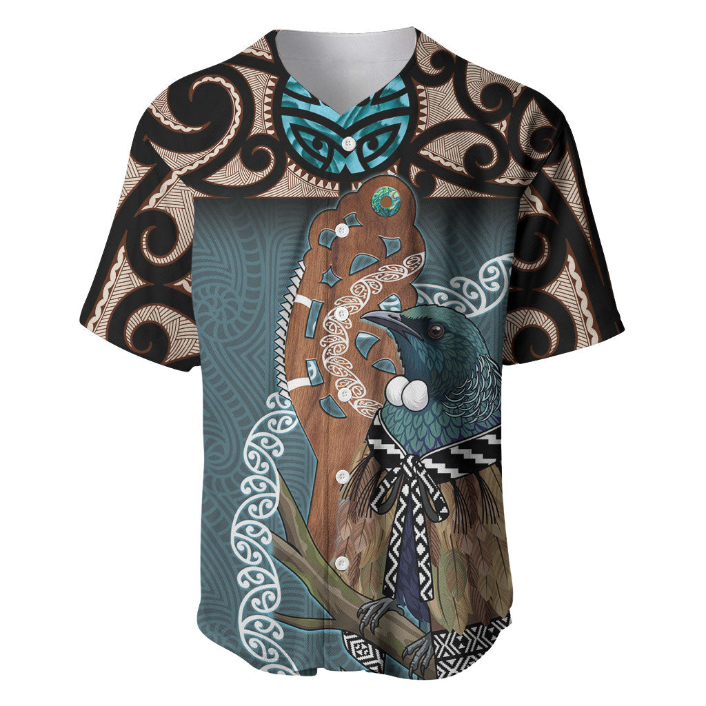 New Zealand Tui Bird Maripi Baseball Jersey Maori Weapon Kowhaiwhai Pattern