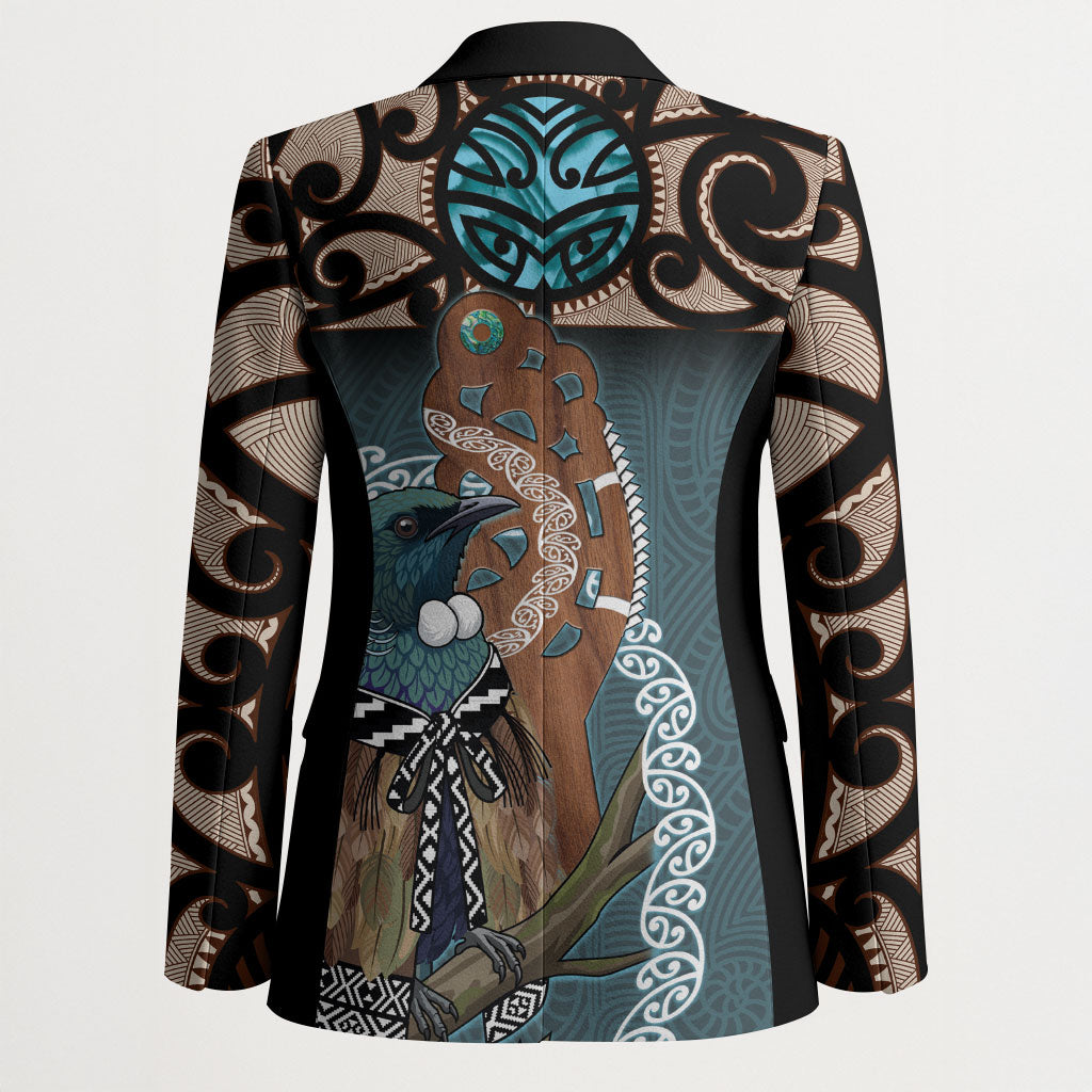New Zealand Tui Bird Maripi Blazer Maori Weapon Kowhaiwhai Pattern