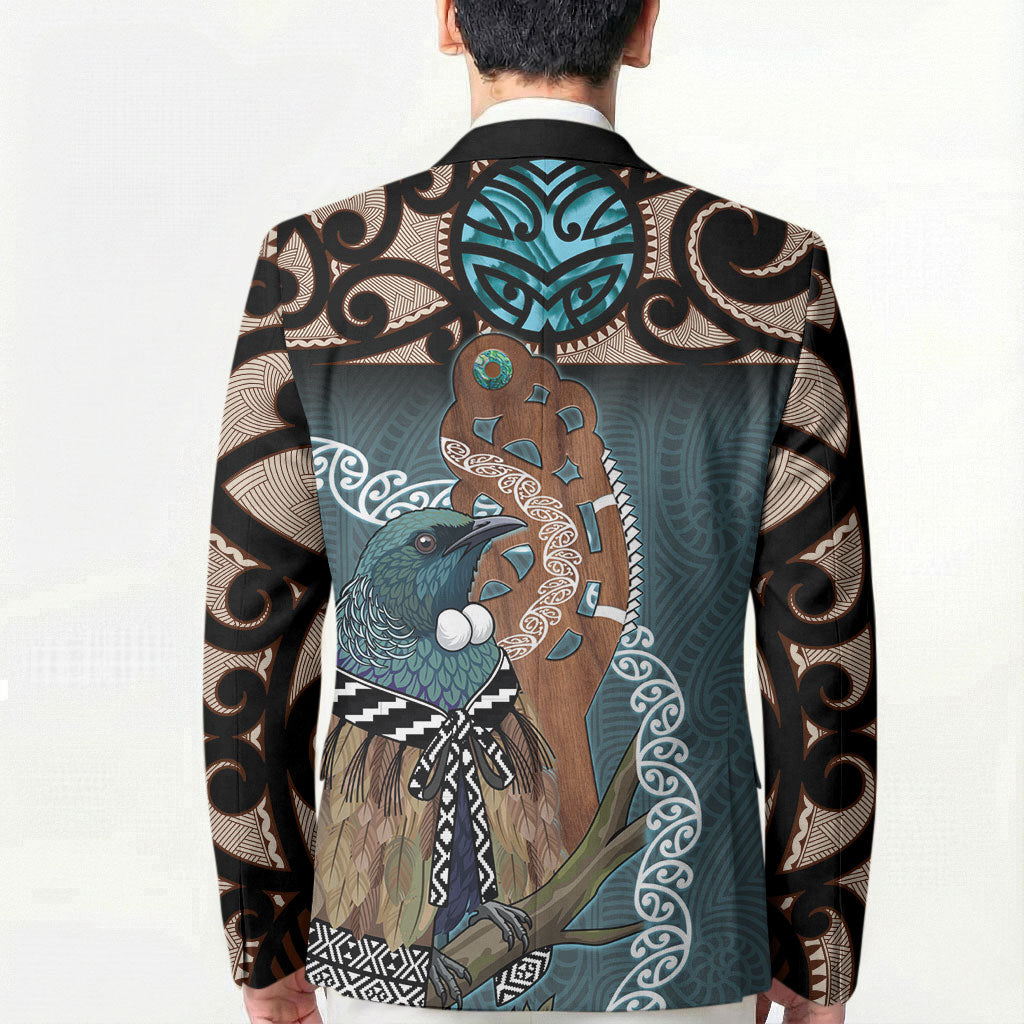 New Zealand Tui Bird Maripi Blazer Maori Weapon Kowhaiwhai Pattern
