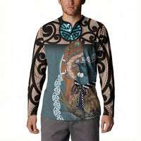 New Zealand Tui Bird Maripi Button Sweatshirt Maori Weapon Kowhaiwhai Pattern