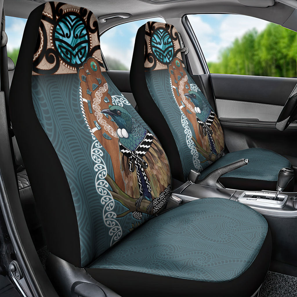 New Zealand Tui Bird Maripi Car Seat Cover Maori Weapon Kowhaiwhai Pattern