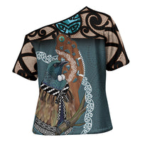 New Zealand Tui Bird Maripi Cross Shoulder Shirt Maori Weapon Kowhaiwhai Pattern