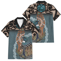 New Zealand Tui Bird Maripi Family Matching Off Shoulder Maxi Dress and Hawaiian Shirt Maori Weapon Kowhaiwhai Pattern