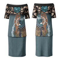 New Zealand Tui Bird Maripi Family Matching Puletasi and Hawaiian Shirt Maori Weapon Kowhaiwhai Pattern