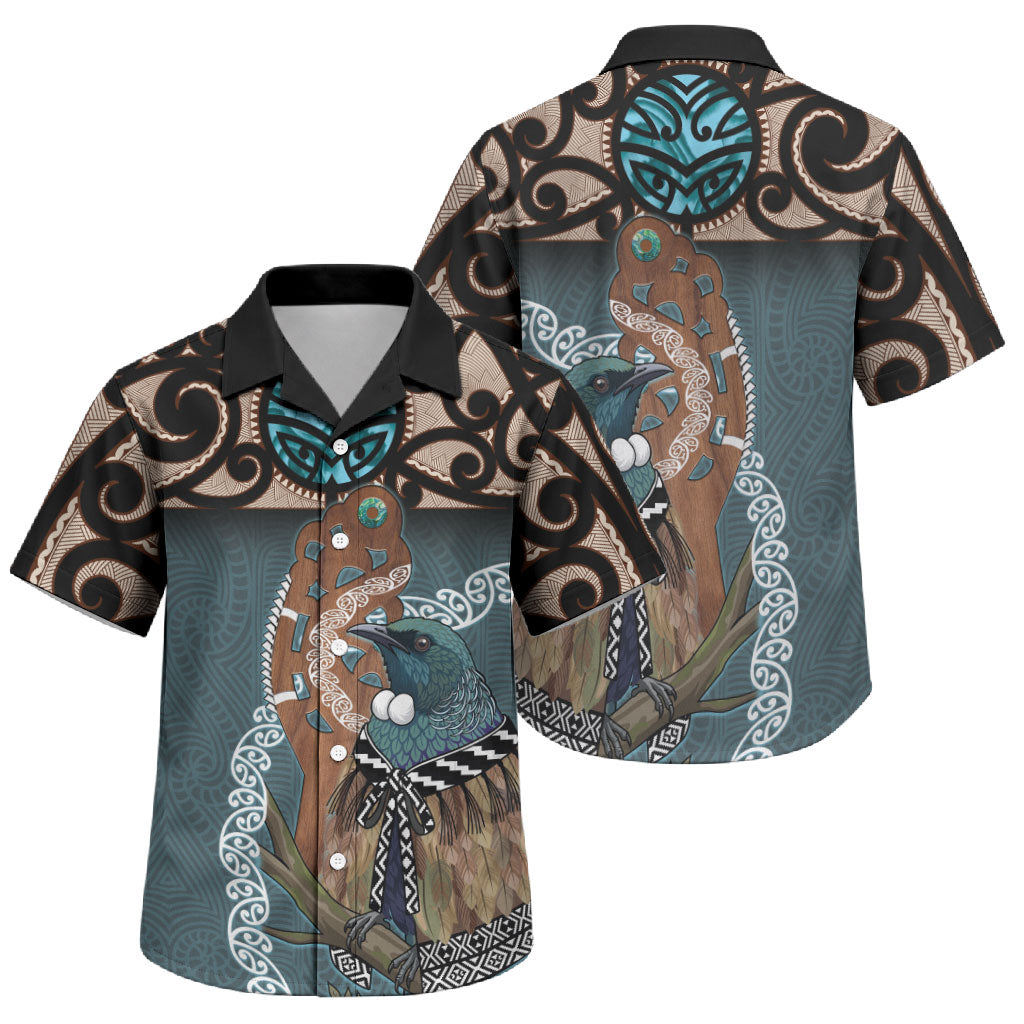 New Zealand Tui Bird Maripi Family Matching Puletasi and Hawaiian Shirt Maori Weapon Kowhaiwhai Pattern